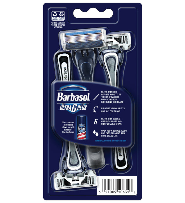 Barbasol Ultra 6 Plus Premium Disposable Razor Value Pack Bundle (3 Packs/9 Total Razors)