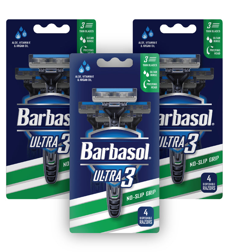 Barbasol Ultra 3 Premium Disposable Razor Value Pack Bundle (3 Packs/12 Total Razors)