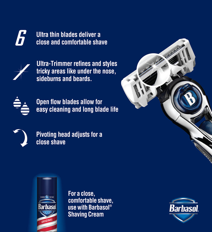 Barbasol Ultra 6 Plus Razor Blade Cartridge Refills, 8 count (1-2 Month Supply*)