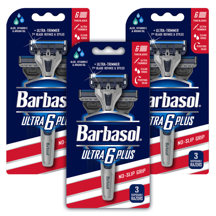 Barbasol Ultra 6 Plus Premium Disposable Razor Value Pack Bundle (3 Packs/9 Total Razors)