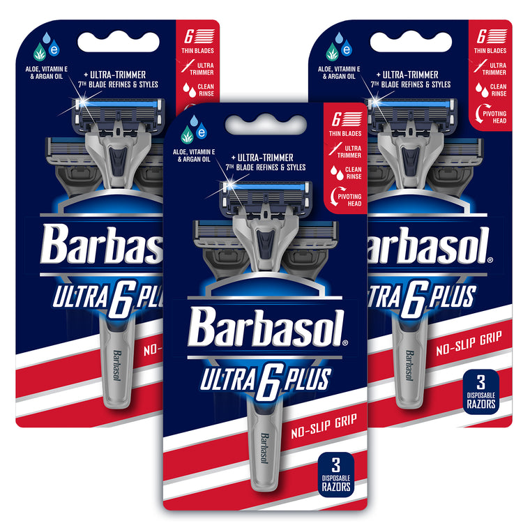 Barbasol Ultra 6 Plus Premium Disposable Razor Value Pack Bundle (3 Packs/9 Total Razors)