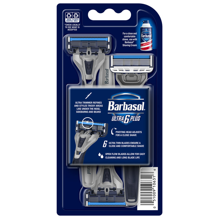 Barbasol Ultra 6 Plus Premium Disposable Razor Value Pack Bundle (3 Packs/9 Total Razors)